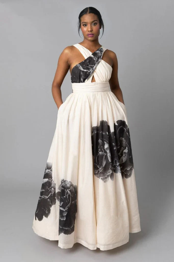 Chasing Dawn Halter Maxi - Black Peony