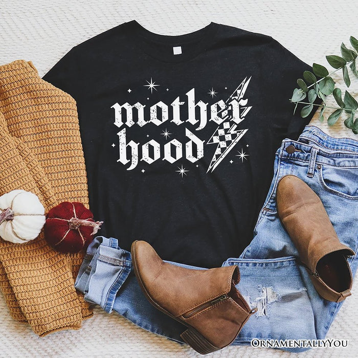 Checkered Motherhood Lightning T-Shirt, Black and White Retro Tee for Strong Mothers T-Shirts OrnamentallyYou Black XS