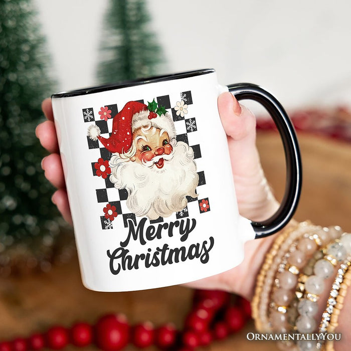 Checkered Santa Claus Vintage Personalized Mug, Retro Merry Christmas Gift with Custom Name Personalized Ceramic Mug OrnamentallyYou