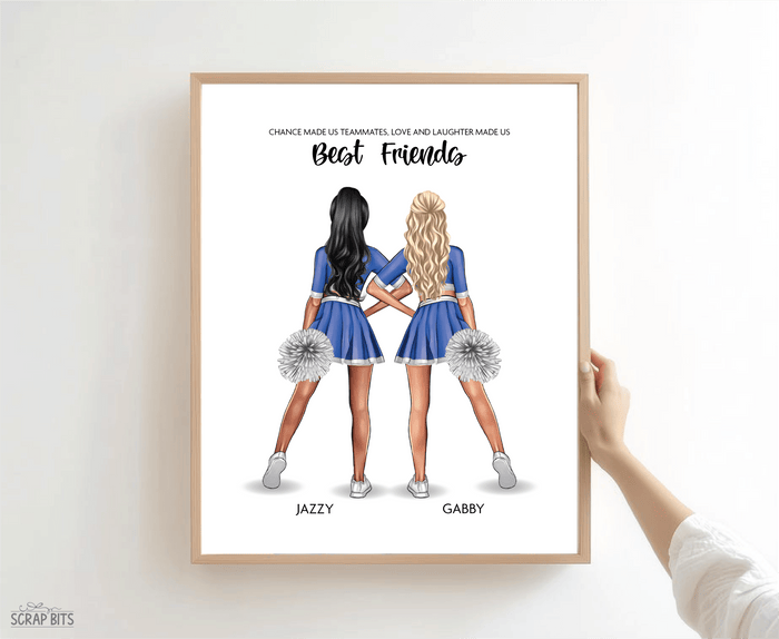 Cheer Besties Portrait Print, Custom Digital Drawing - Hip Poms - Scrap Bits