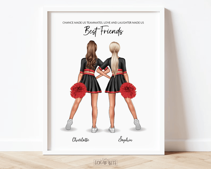 Cheer Sisters Portrait Print, Custom Cheerleader Friends Gift, Digital Download - Scrap Bits