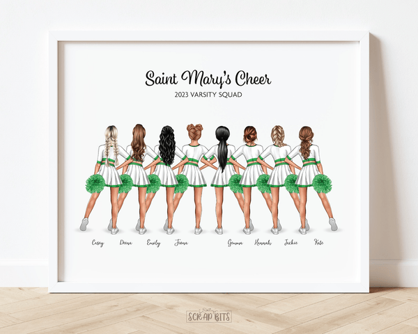 Cheer Sisters Portrait Print, Custom Cheerleader Friends Gift, Digital Download - Scrap Bits