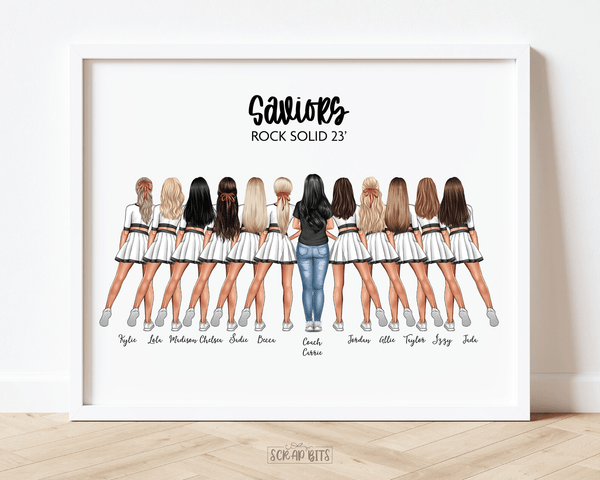 Cheer Sisters Portrait Print, Custom Cheerleader Friends Gift, Digital Download - Scrap Bits