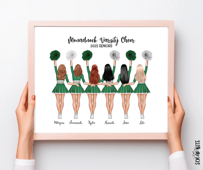 Cheer Team Portrait Print, Custom Digital Drawing - High Poms - Scrap Bits