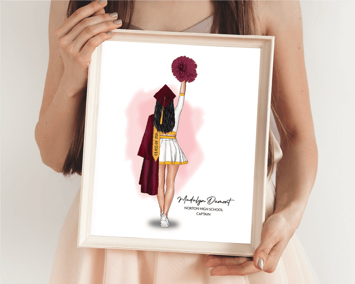 Cheerleader Graduation Portrait Print, Female High Poms, Custom Senior Gift, Digital Download - Scrap Bits
