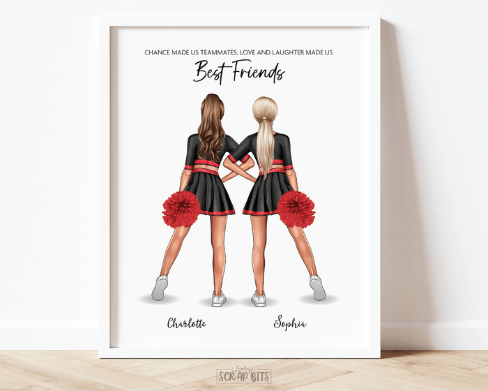 Cheerleader Group Print, Custom Cheerleading Team Gift, Hip Poms . Personalized Digital Portrait Print - Scrap Bits