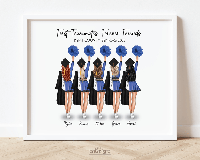 Cheerleader Group Graduation Print, Custom Cheerleading Graduation Gift, High Poms . Personalized Digital Portrait Print - Scrap Bits
