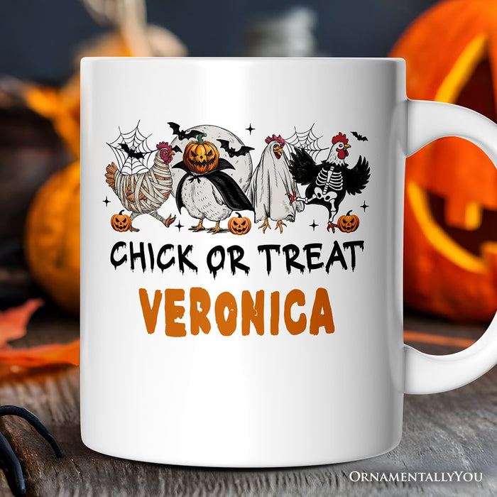 Chick or Treat Spooky Personalized Mug, Halloween Chicken Country Gift with Custom Name Personalized Ceramic Mug OrnamentallyYou White Customized