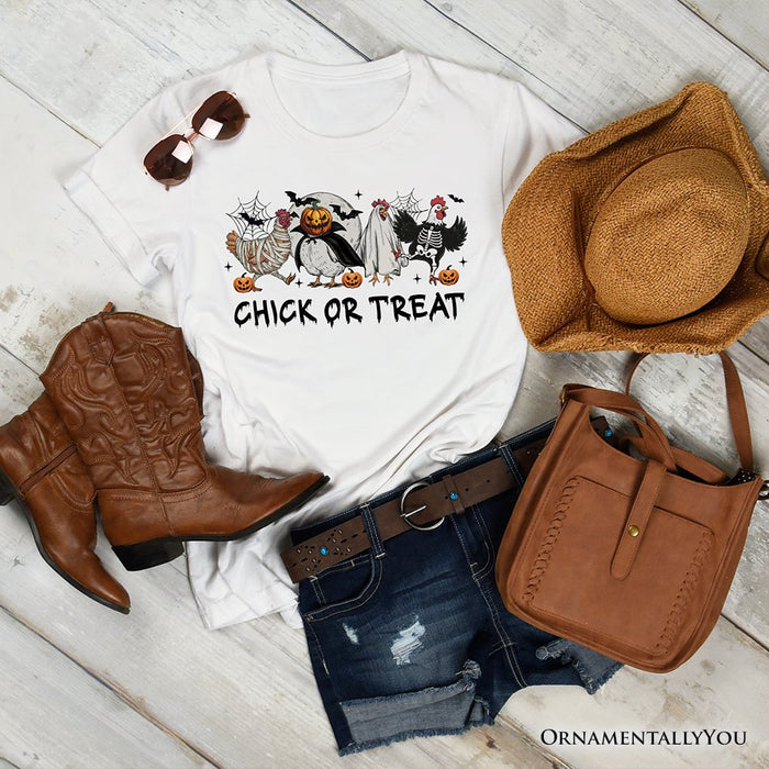 Chick or Treat Spooky T-Shirt, Halloween Chicken Tee for Country Life Enjoyers T-Shirts OrnamentallyYou White XS