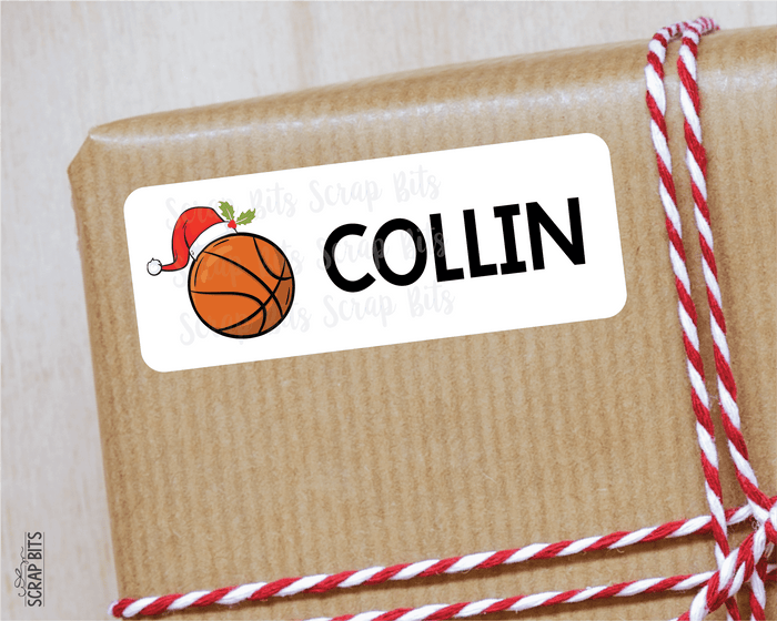 Christmas Basketball Name Labels, Santa Hat, Personalized Gift Stickers - Scrap Bits