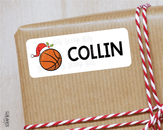 Christmas Basketball Name Labels, Santa Hat, Personalized Gift Stickers - Scrap Bits