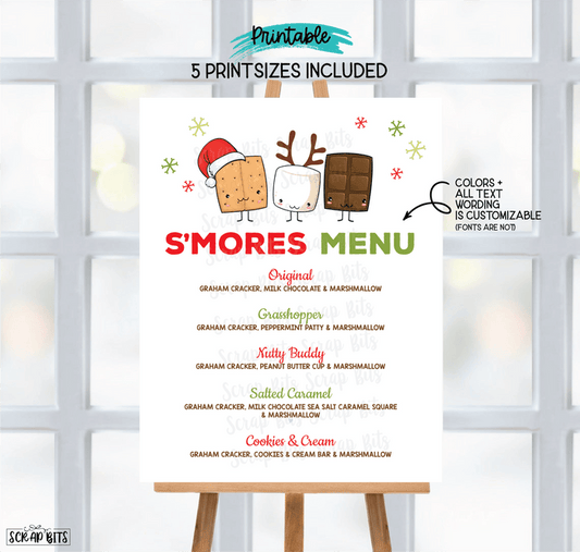 Christmas S'mores Menu Sign, Christmas Friends Smore Bar Sign, Custom Colors & Wording . 5 Digital Print Sizes - Scrap Bits