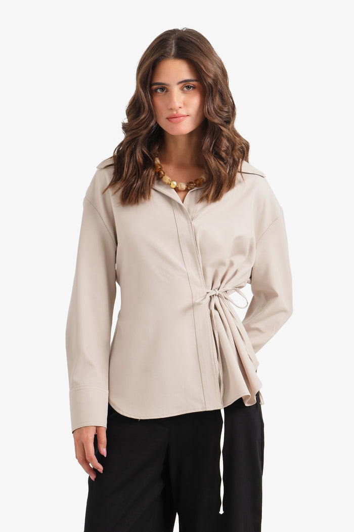 Cinched Hidden-Placket Shirt