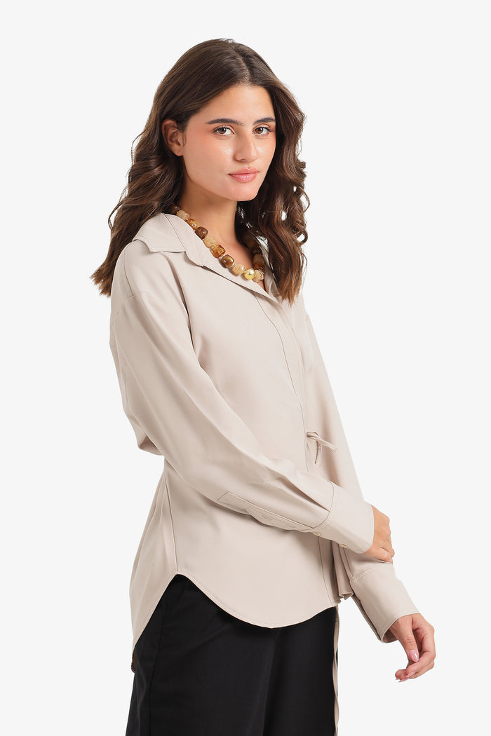 Cinched Hidden-Placket Shirt