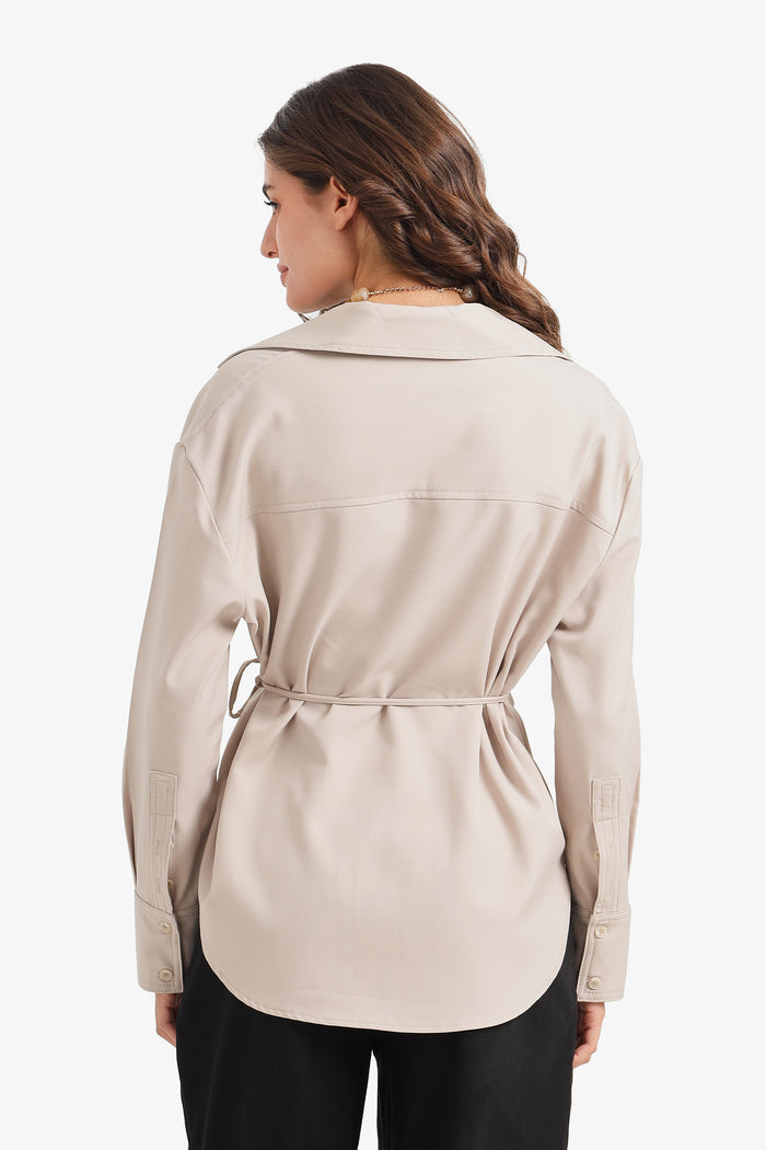 Cinched Hidden-Placket Shirt