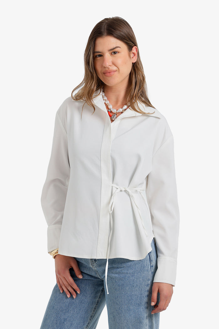 Cinched Hidden-Placket Shirt