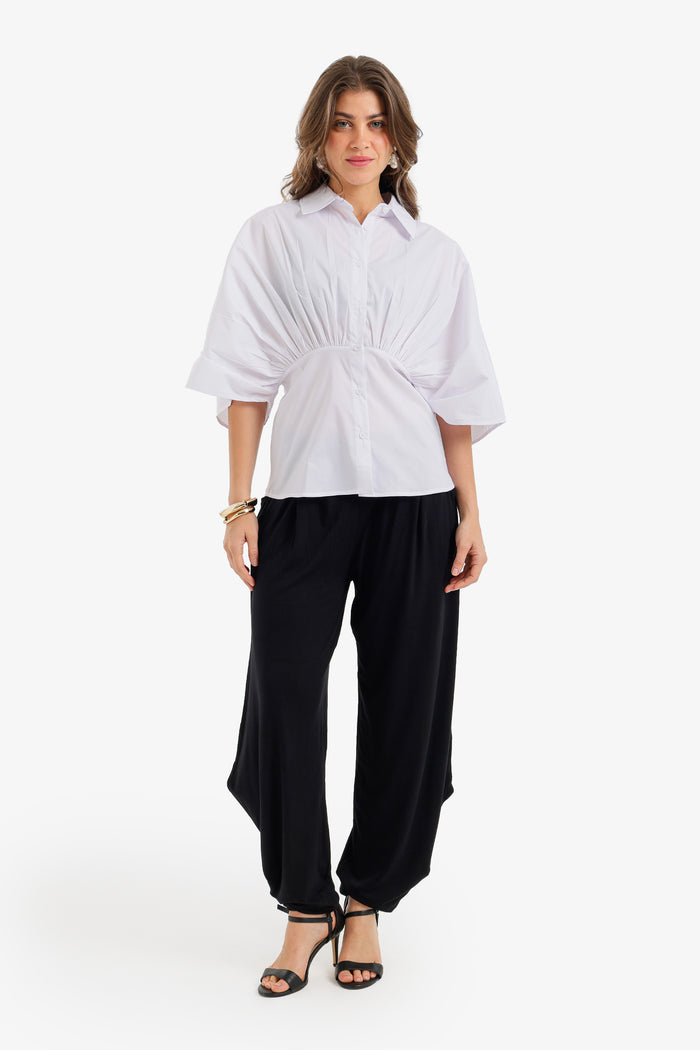 Cinched-Waist Peplum Shirt