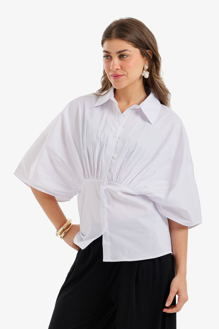 Cinched-Waist Peplum Shirt