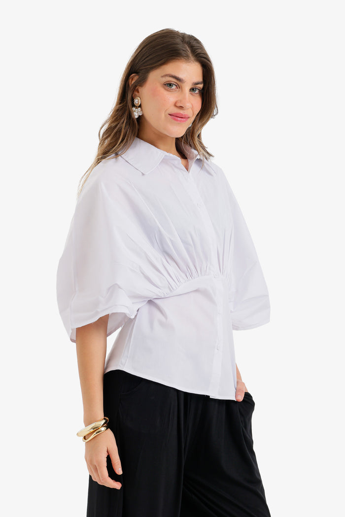 Cinched-Waist Peplum Shirt