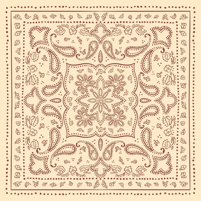 Classic Hand Drawn Paisley On Creamy Yellow Cotton Bandana