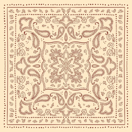 Classic Hand Drawn Paisley On Creamy Yellow Cotton Bandana