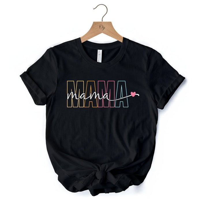 Colorblock Mama T-Shirt, Black Trendy Casual Women's Tee T-Shirts OrnamentallyYou