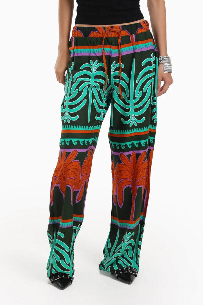 Colored Palm Print Pants