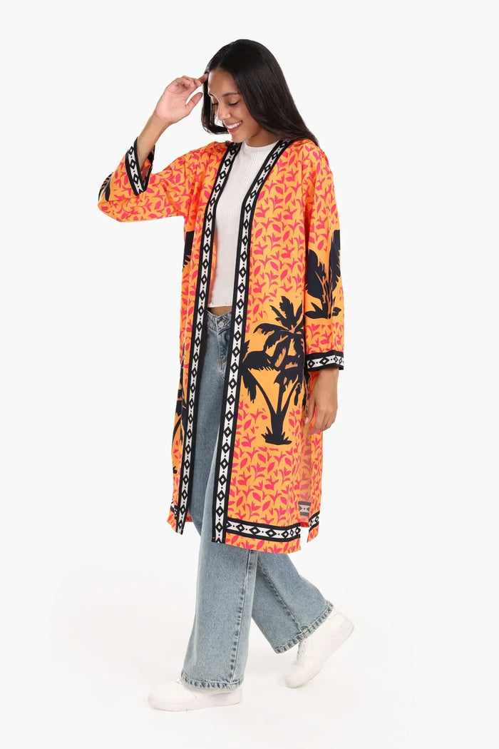 Colorful Palm Printed Kimono