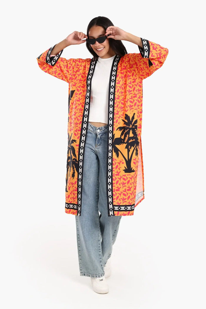 Colorful Palm Printed Kimono