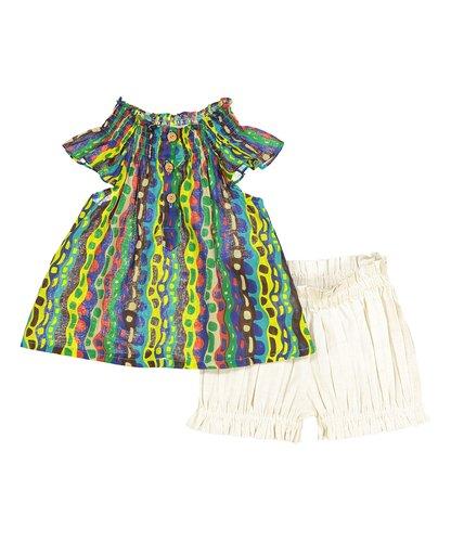 Colorful Smocked Detail Top and Off White Shorts 2 Pc. Set Dress Yo Baby Wholesale