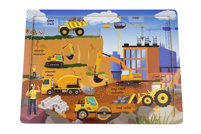 Construction Site 24 Piece Wooden Puzzle Board
