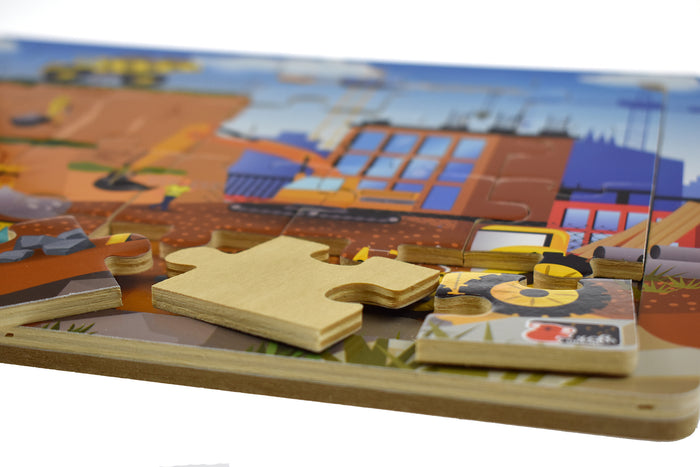 Construction Site 24 Piece Wooden Puzzle Board