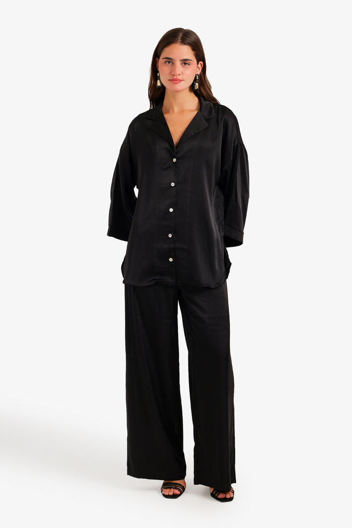 Contrast-Button Satin Set