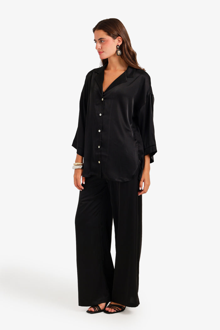 Contrast-Button Satin Set