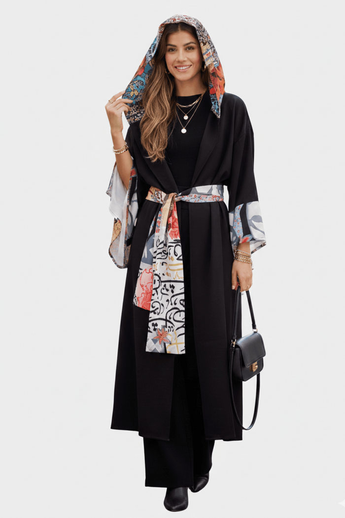 Contrast-Print Midi Kimono