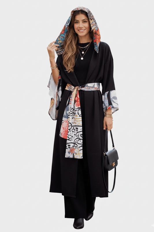Contrast-Print Midi Kimono
