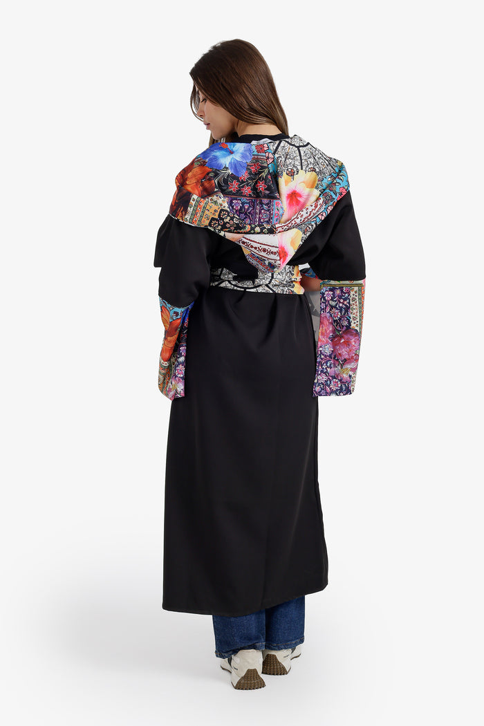 Contrast-Print Midi Kimono