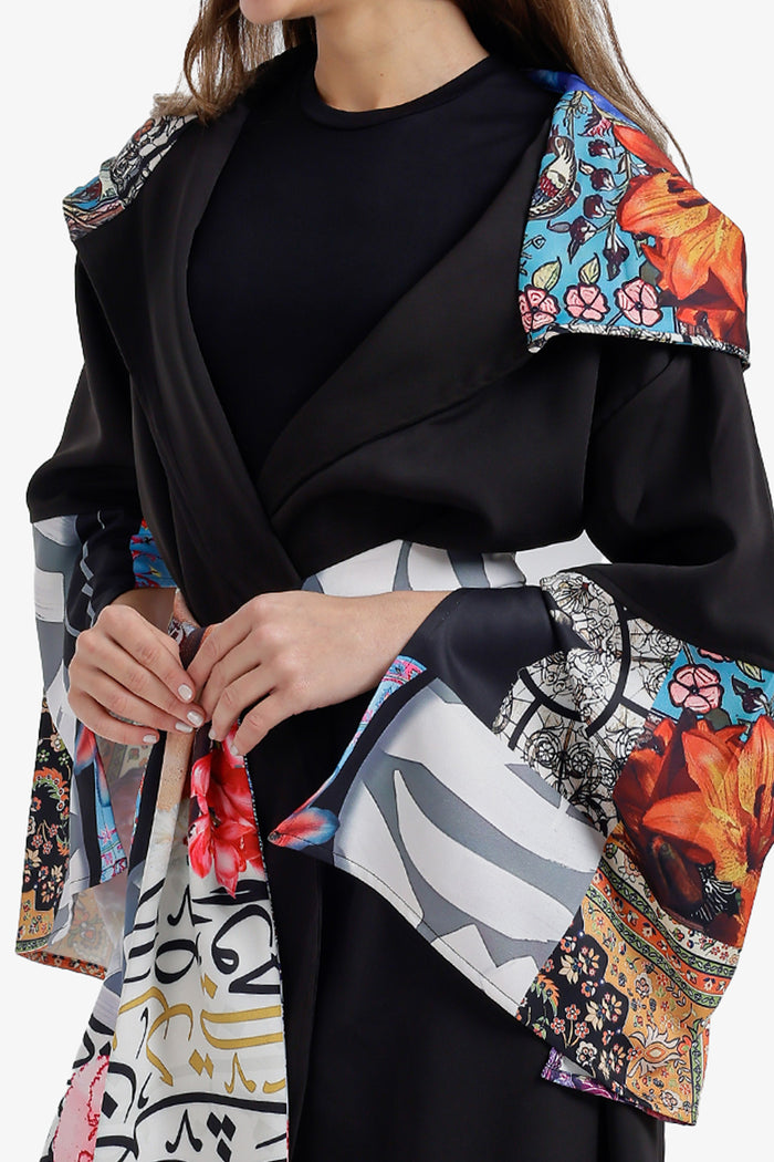 Contrast-Print Midi Kimono