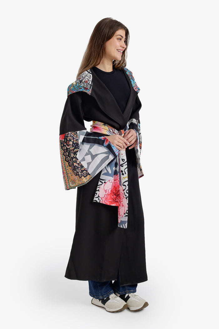 Contrast-Print Midi Kimono