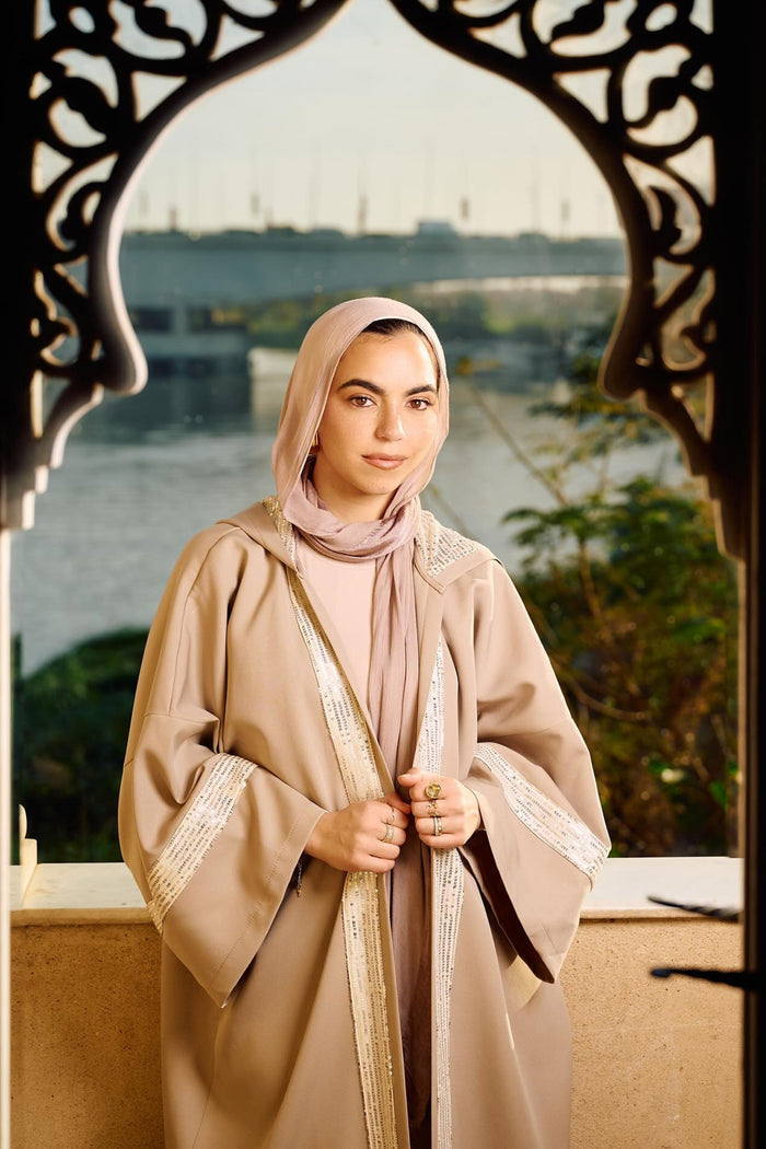 Contrast-Sequin Hooded Kimono