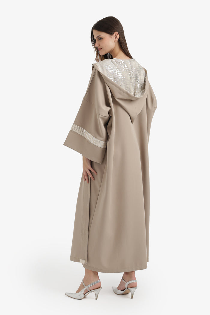 Contrast-Sequin Hooded Kimono
