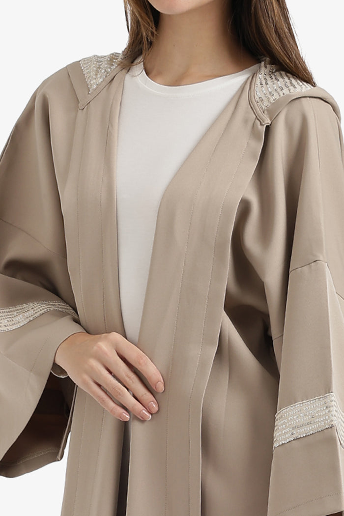 Contrast-Sequin Hooded Kimono