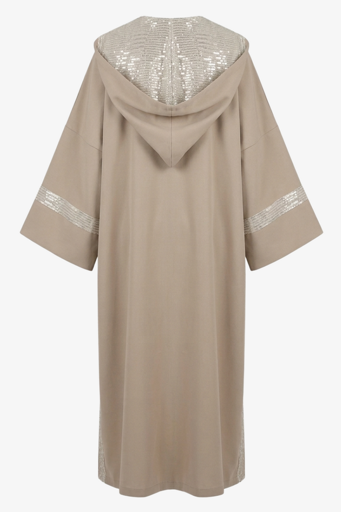 Contrast-Sequin Hooded Kimono