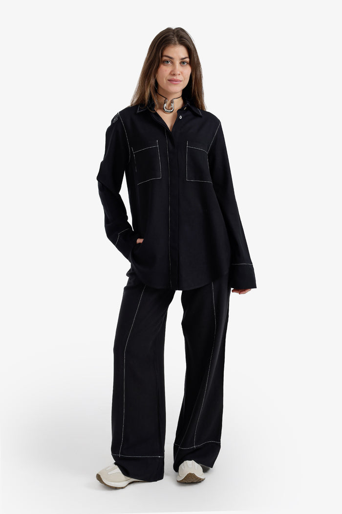 Contrast-Stitch Utility Shirt
