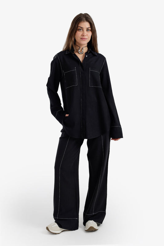 Contrast-Stitch Utility Shirt