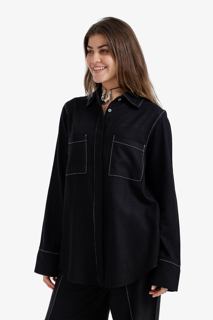 Contrast-Stitch Utility Shirt