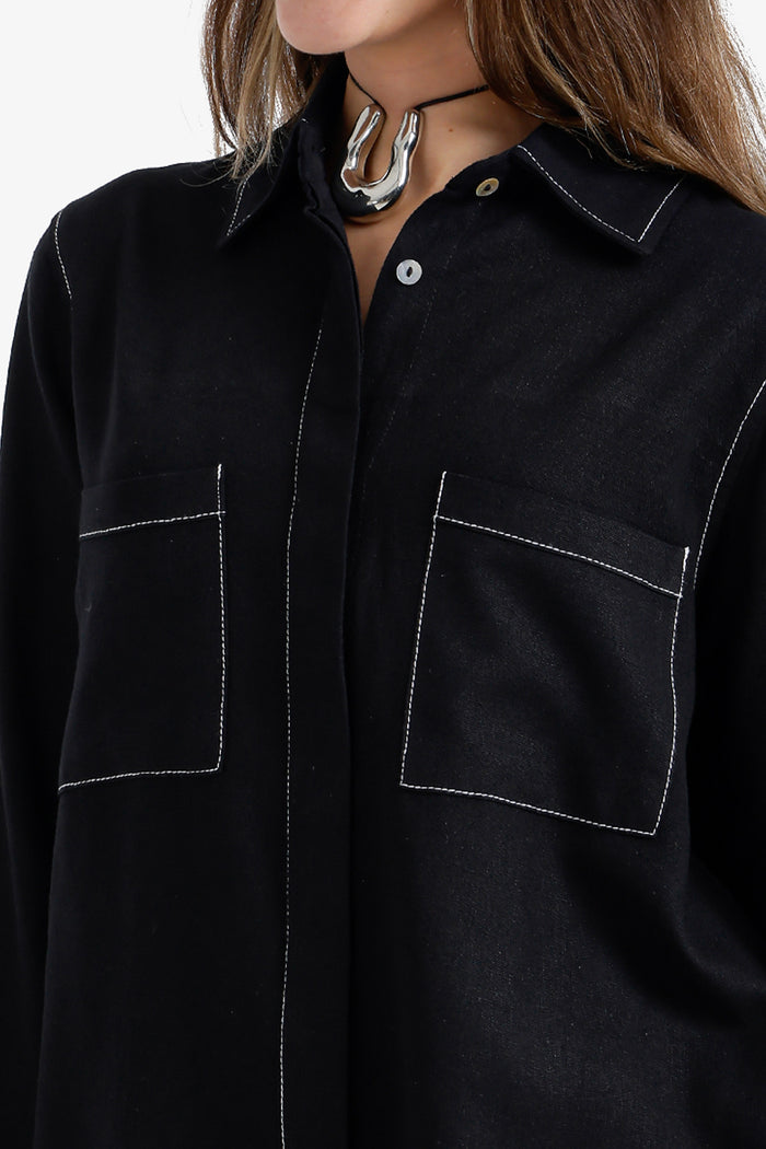 Contrast-Stitch Utility Shirt