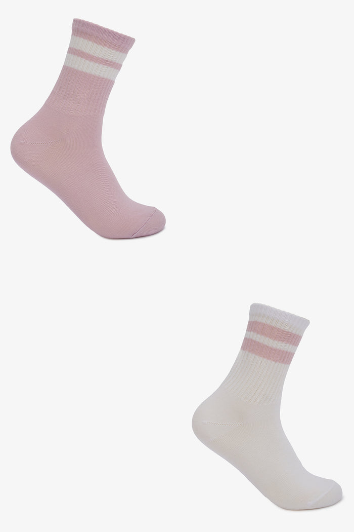 Contrast Striped Socks - 2 Pairs