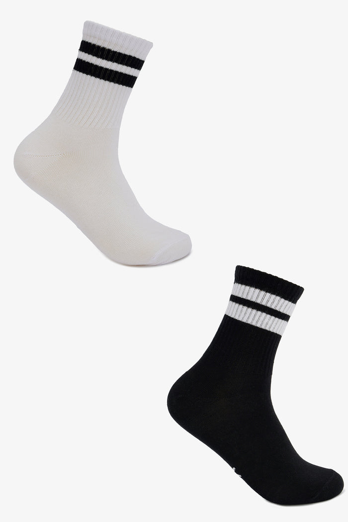 Contrast Striped Socks - 2 Pairs