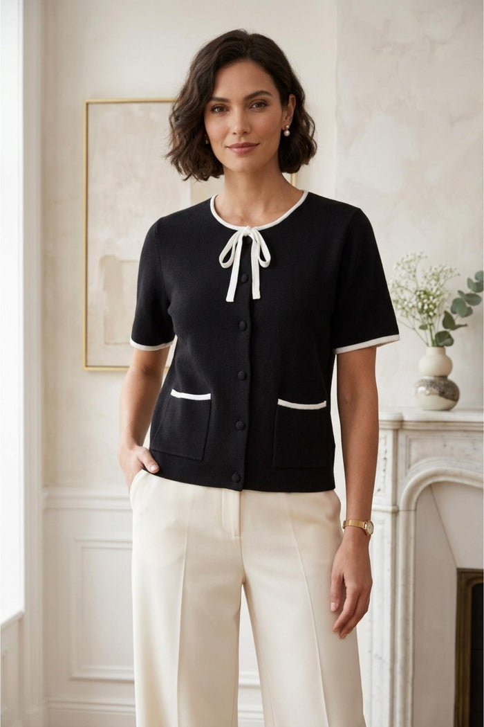 Contrast-Trim Buttoned Top